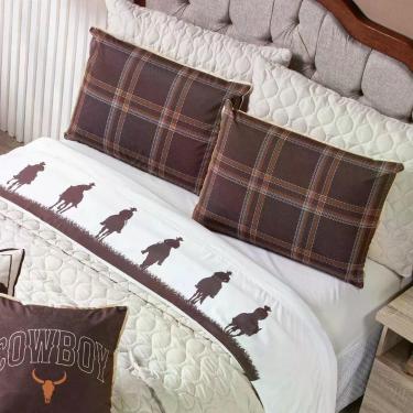 Imagem de Jogo De Cama Lençol Casal Padrão Country Com Fronhas Estampadas 04 Peças - Tecido Percal 200 Fios Cor Marrom