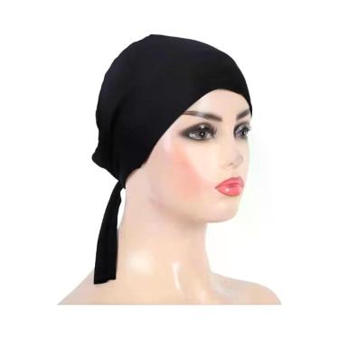 Imagem de Hijab Turbante De Algodão Liso Para Mulheres, Com Amarração Nas Costas