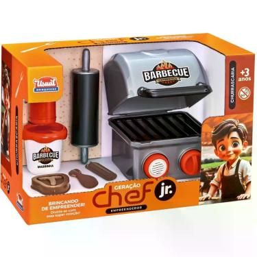 Imagem de Kit de Massinha Infantil Geração Chef Jr. Empreendedor para Brincadeira de Churrascaria com Fogão, Acessórios e Massinha