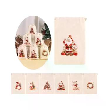 Imagem de Bolsas De Presente De Linho E Algodão Para O Natal, 6 Peças, Decoraçõe
