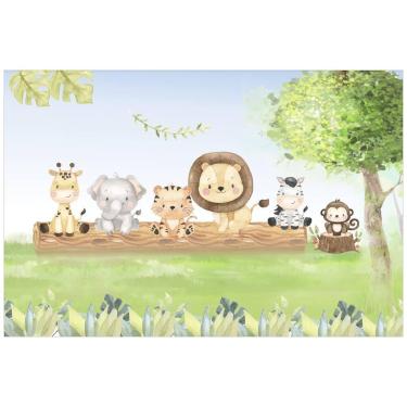 Imagem de Painel de Tecido Sublimado Animais no Tronco Floresta Bosque Aquarela 