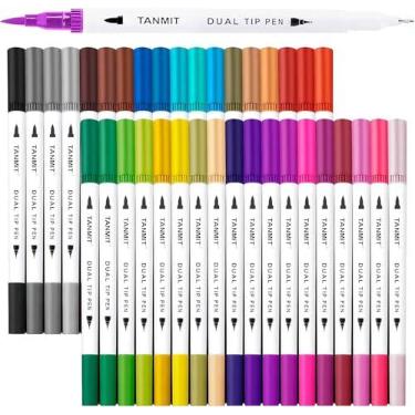 Imagem de Kit 36 Canetas Brush Pen e Ponta Fina Dual – Canetinhas Coloridas para Desenho, Caligrafia, Arte e Lettering – Marcadores Colorir Canetinha para Colorir e Detalhes - AMAZING ® (Moderno, Pacote, 36)