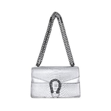 Imagem de covimy Bolsas femininas modernas, bolsa tiracolo de couro vegano, bolsa de mão pequena, B - prata, 10 x 3.2 x 6 inches