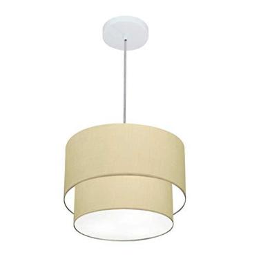 Imagem de Lustre Pendente Duplo Cúpula Tecido 25/30x25, Vivare Iluminação, Pendente4161 LALA, Algodão Cru, Pequeno
