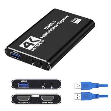 Imagem de dobestyou Placa de captura de áudio e vídeo 4K, HDMI USB 3.0, Full HD 1080P para gravação de jogos, transmissão ao vivo... (Preto)..