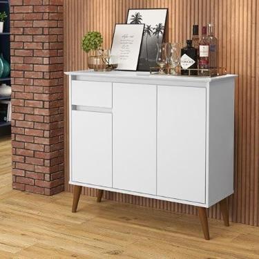 Imagem de Aparador/Buffet/Balcão/Bancada VEN Modelo Retrô Com Pés em Madeira Tampo em MDF Usinado Sem Puxadores ExternosAmplo Espaço Interno Para Objetos Cor Branco