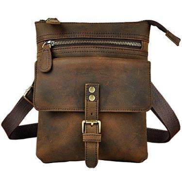 Imagem de Le'aokuu Bolsa mensageiro masculina de couro genuíno pequena bolsa de ombro bolsa de telefone cinto bolsa de cintura, Y 6574 marrom escuro, m