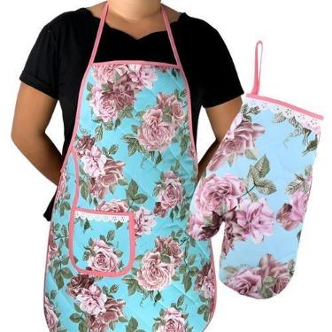 Imagem de Avental Cozinha c/ Bolso e Luva Estampado Matelado Forro Impermeável -