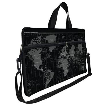 Imagem de Case Capa Maleta Premium Para Notebook Laptop de 15,6 com Alça de Mão Alça de Ombro e Zíper Lateral - Mapa Preto