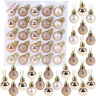 Imagem de Christmas Concepts Pacote de mini bolas de árvore de Natal de 25-25 mm - Ornamentos decorados brilhantes, foscos e brilhantes (champanhe)