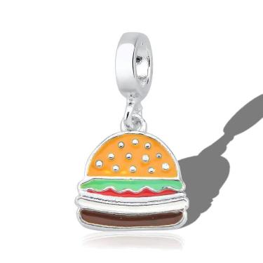 Imagem de Berloque Charms Prata Original Lanche hamburguer Minimalista - Lojas L