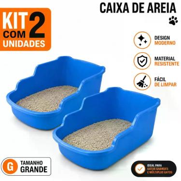 Imagem de Kit 2 Caixa Areia Elegance Azul Bandeja Higienica Gato Pet - FURACAO