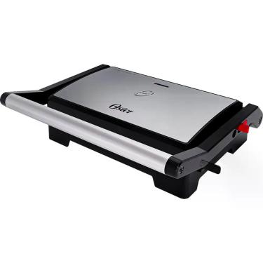 Imagem de Sanduicheira Mini Grill Elétrico Oster Inox Potência de 1000W e Abertu