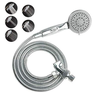 Imagem de Cabeça de chuveiro de mão HauSun com interruptor liga/desliga – 5 ajustes de spray de 1,8 m mangueira extra longa de alta pressão com kit de torneira de banheiro – Suporte de adaptador universal para parede, acabamento cromado