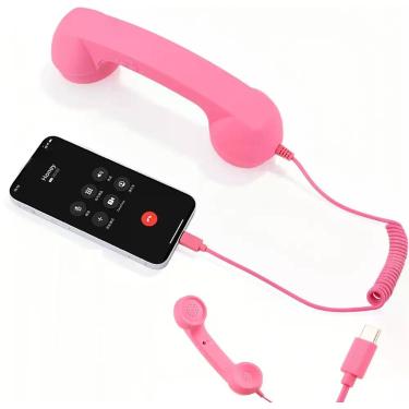 Imagem de Telefone Retrô com Fio e Microfone, Receptor com Alto-falante, Rosa -