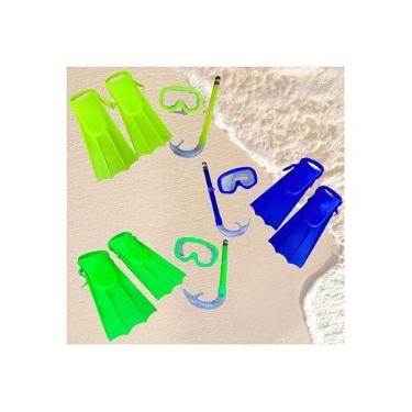 Imagem de Kit Mergulho Brinquedo Infantil Máscara Snorkel Pé De Pato (Verde)