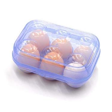 Imagem de Caixa de armazenamento de ovos transparente da YOHA, delicada caixa com 6 cuecas para guardar ovos, caixa de geladeira para carregar ovos e acampamento, piquenique, viagem portátil, Azul, 6 Grids