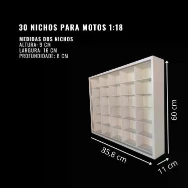 Imagem de Expositor 30 nichos 1:18 para miniatura motos 27-1 - Genérica, Branco