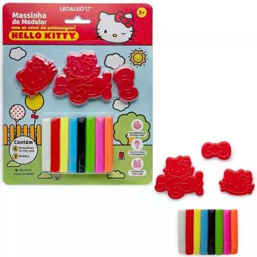 Imagem de Massinha de Modelar Infantil Hello Kitty 80g com 8 Unidades de 10g e 3 Moldes Temáticos Leo & Leo