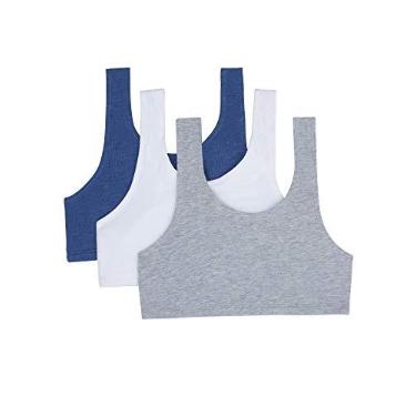 Imagem de Fruit of the Loom Sutiã esportivo elástico embutido de algodão para meninas, Cinza mesclado/branco/jeans mesclado, 30
