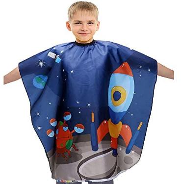 Imagem de Aethland Capa impermeável para corte de cabelo infantil, capa de corte de cabelo para crianças - avental de capa de barbeiro profissional para salão de beleza, Foguete espacial nº 01, 1 Count (Pack of
