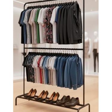 Imagem de Arara Dupla Para Roupas Com Sapateira - 100% Aço - Suporta 180 Cabides (Preto)