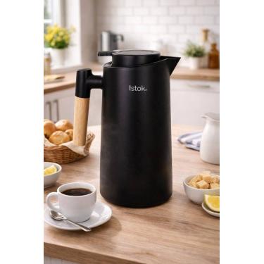 Imagem de Garrafa Térmica Café 1 Litro Moderna Bico Anti Respingo Cabo Madeira -