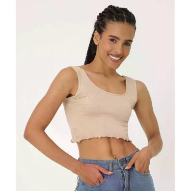 Imagem de Blusa Regata Feminina Cropped Canelado Marisa-15450, Bege, G