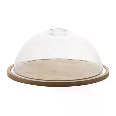 Imagem de Queijeira 24cm com Tampa em Acrílico e Base em Bambu para Servir Queijos Transparente Lyor