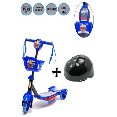 Imagem de Patinete 3 Rodinhas Seguro Azul de carrinhos Mais Capacete - DM Toys