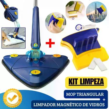 Imagem de MOP Limpeza Esfregão Giratório Triangular Chão Teto Banheiro + Limpado