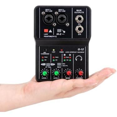 Imagem de interface de audio，Placa de som profissional de canal duplo com USB 2.0 de alta velocidade, função de monitor para estúdio/gravação musical/gravação