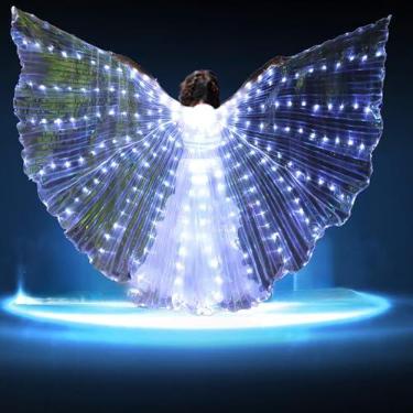 Imagem de SNOPPZQN Asas de LED Isis, asas de borboleta de dança do ventre, asas iluminadas, capa de LED, asas de anjo brilhantes com bastão telescópico para mulheres, adultos, festa de carnaval de Natal