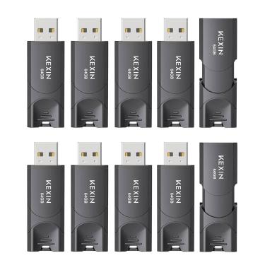 Imagem de Unidade Flash Drive KEXIN 64GB USB 2.0 Memory Stick, pacote com 10 uni