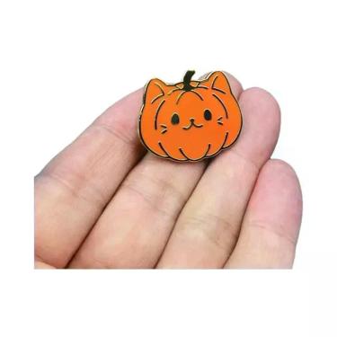Imagem de Broche Esmaltado De Abóbora De Halloween E Gato Com Lanterna, Alfinete