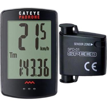 Imagem de CATEYE Computador de bicicleta sem fio Padrone – Ciclocomputador com tela grande, velocímetro e odômetro sem fio, suporte FlexTight™, inicialização/parada automática, odômetro programável