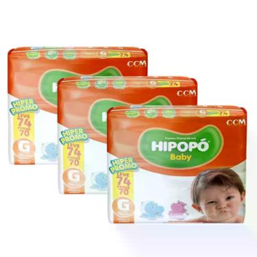 Imagem de Kit 3 Fralda Descartável Infantil Hipopó Baby Hiper Tamanho G - Total
