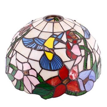 Imagem de WERFACTORY Tiffany Abajur de substituição apenas 30,5 cm Persiana de vitral | Beija-flor âmbar creme de 30,5 x 15,2 cm, abertura ajustável para luminária de chão arqueada, luminária Torchiere