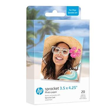 Imagem de HP Sprocket Papel fotográfico Zink de 8,9 x 10,8 cm (pacote com 20) compatível com cabine fotográfica 3x4 e impressora fotográfica