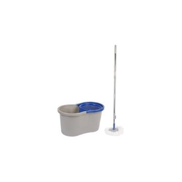 Imagem de Mop Giratório 360º com Balde Duplo, Haste Ajustável, Aço Inox, Microfibra, 8 Litros, Cinza e Azul, para Limpeza Doméstica