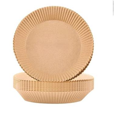Imagem de Forro de papel pergaminho descartável Air Fryer bandeja de papel à prova de óleo à prova d'água tapete de cozimento antiaderente para acessórios de fritadeira de ar de forno (50 peças 16 cm redondo)