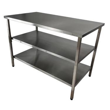 Imagem de Mesa de Aço Inox Industrial 100x60x90 cm com 2 Prateleiras Plano Liso