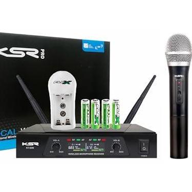 Imagem de Microfone Duplo Sem Fio Recarregavel Mao + Mao Uhf Ksr Kt2m