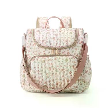 Imagem de YESFIXS Mochila de Fraldas Acolchoada Grande com Estampa Floral Puff -
