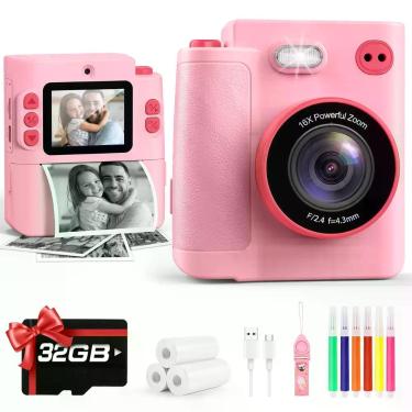 Imagem de Câmera Instantânea Infantil Yunaking com Dupla Lente, 32GB, Rosa