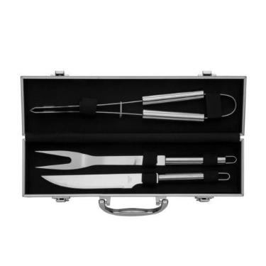 Imagem de Kit Churrasco 3 Peças Inox C/ Maleta Prata em Alumínio Para Compartime