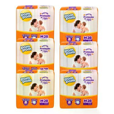 Imagem de Kit 6 Fraldas Pompom Derma Protek Infantil Conforto Proteção, Médio (M
