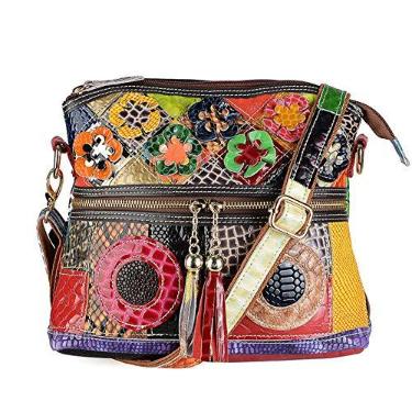 Imagem de Segater Bolsa tiracolo feminina multicolorida floral de couro bovino bolsas coloridas vintage padrão cobra bolsa de ombro, Multicolorido., 26 x 11 x 22 cm