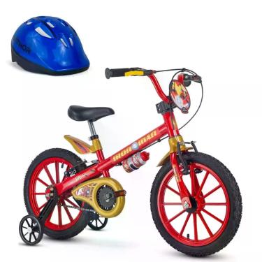 Imagem de Bicicletinha Homem de Ferro com Rodinha Aro 16 Nathor com capacete Azu