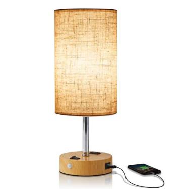 Imagem de lifeholder Luminária Com Sensor De Movimento, Luminária Usb Inclui Uma Lâmpada Led, Luminária De Tecido Embutida Em 1 Porta Usb 1 Tipo C E 1 Tomada Ca, Ideia De Luminária De Cabeceira Para Quarto, C